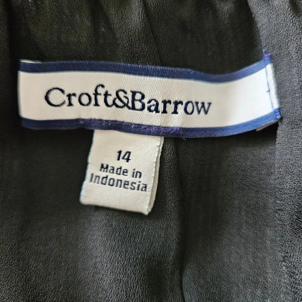 Croft & Barrow Circle Print Black and Gray Pull On Lined Midi Skirt Plus Size 14